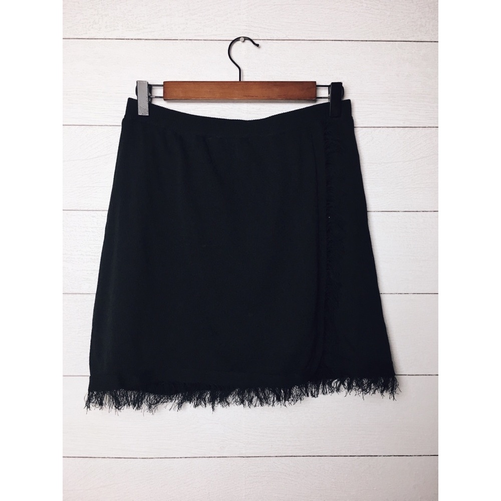 Honey Punch | Black Frayed Hem Wrap Skirt - Picture 1 of 5
